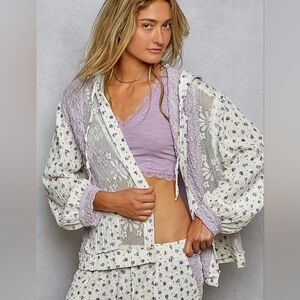 POL NWT SHACKET HOODED LAVENDER AND CREAM